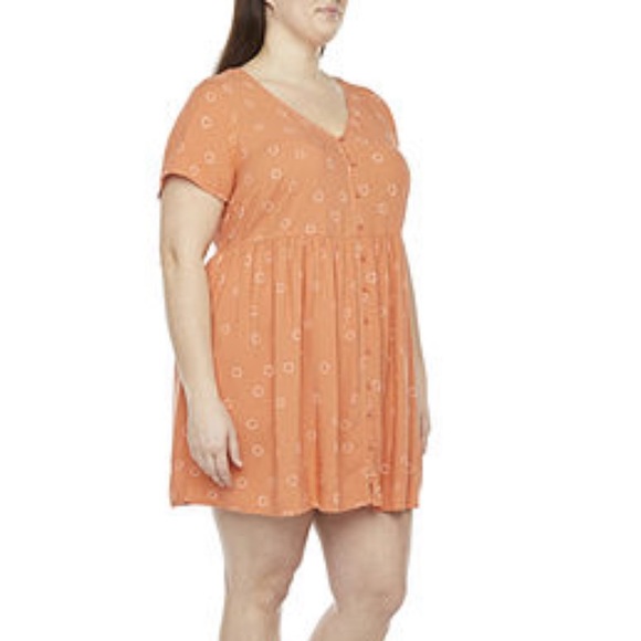 a.n.a. Short Sleeve, V-Neck T-Shirt Dress, Marmalade Orange |3X - Picture 3 of 11